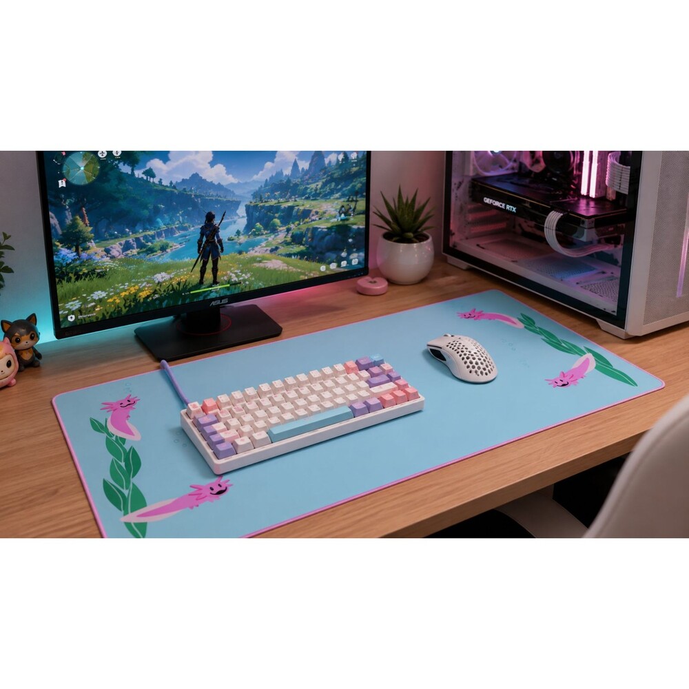 Cute Axolotl XL Gaming Mouse Pad Desk Mat 35.5"x15.7" Non-Slip Stitched